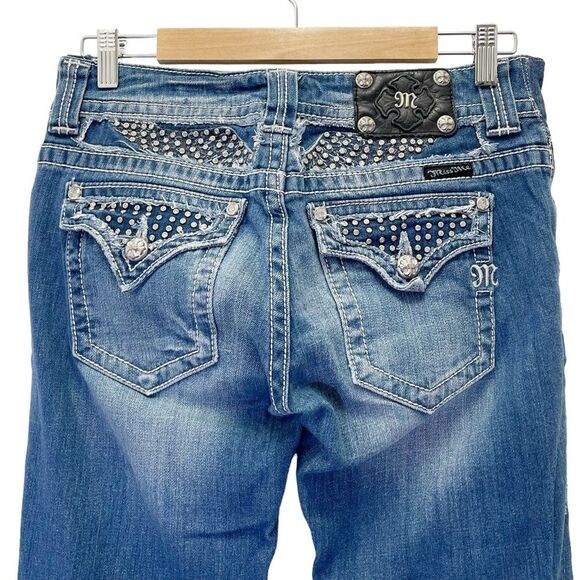 Miss Me Y2K Jeans Bling Rhinestone Angel Wing Bootcut Medium Wash JP5086 Size 29 - Picture 9 of 16